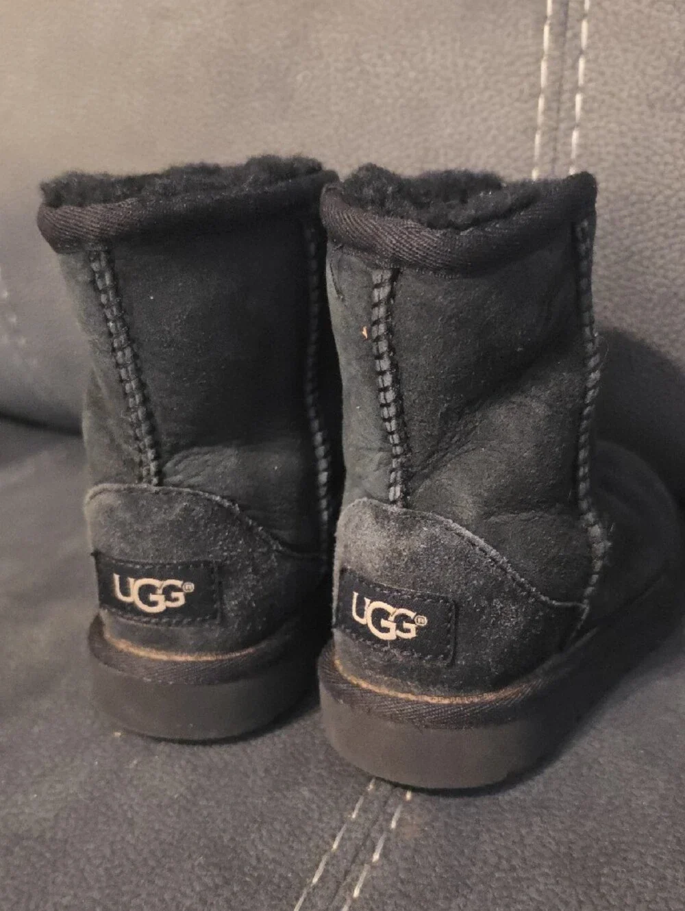 UGG Sz 8 Toddler Kids Black Suede Shearling Lined Boots